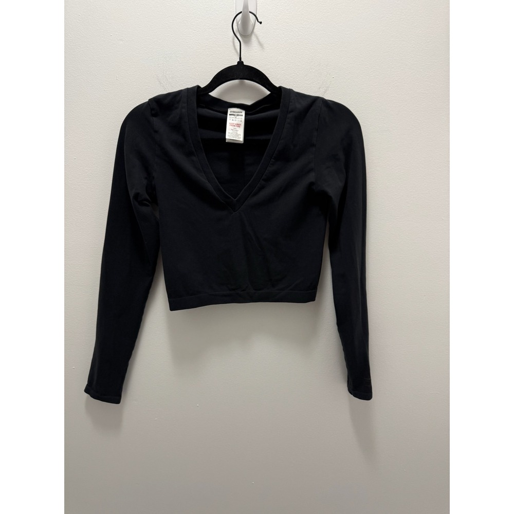 Gymshark Womens Black Long Sleeve V-Neck Crop Top Activewear Size M